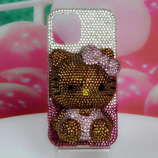 Kawaii Mobile Phone Case Hello Kitty Sanrio Handmade Diamond for Iphone17 16 15 14 Cute Rhinestones Anime Anti-Fall Girls Gift